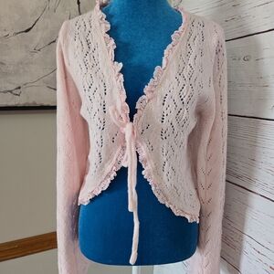 NWT blvck. collection Alice Open Knit Tie Front Shrug Baby Pink Size M